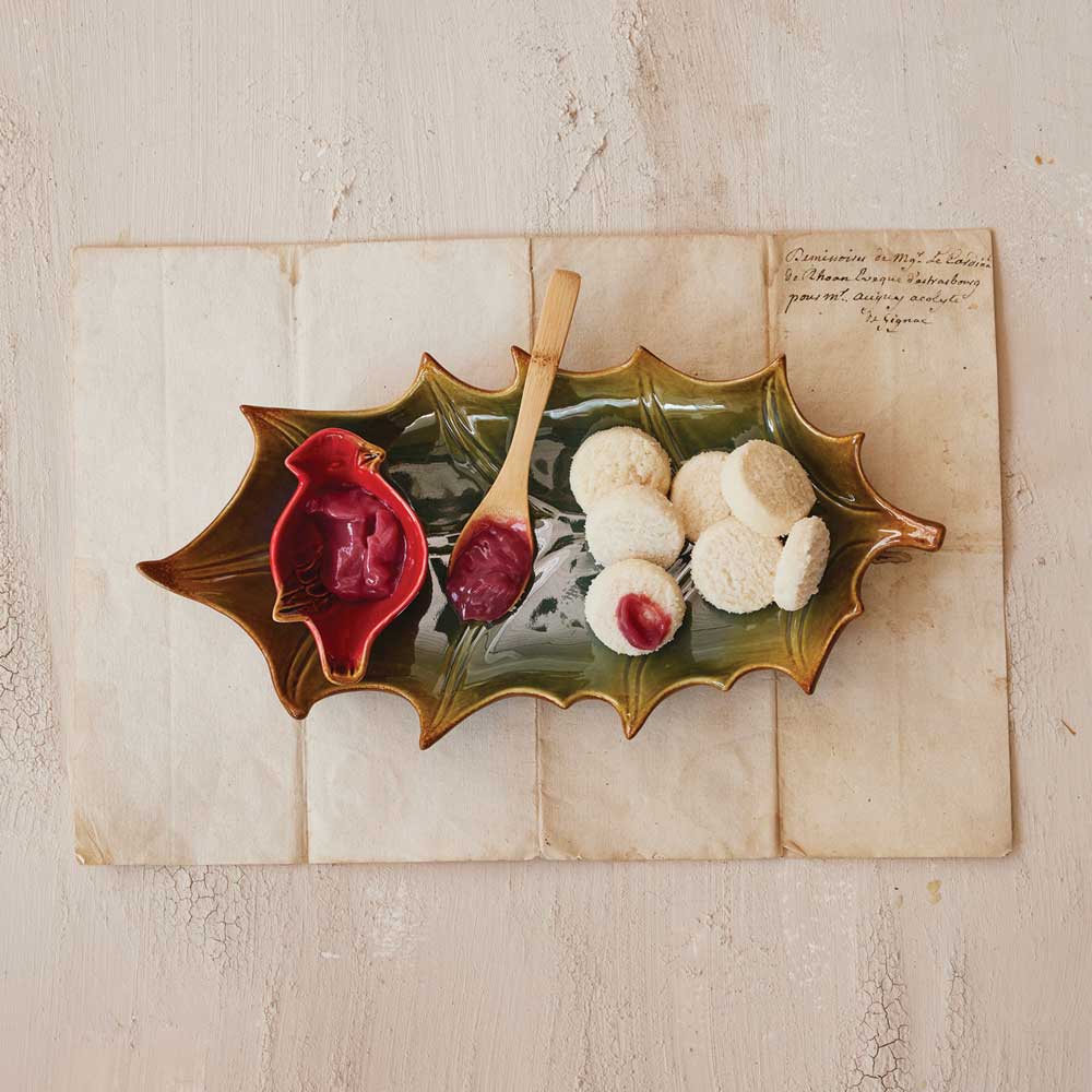 Stoneware Plate with Dish & Bamboo Spoon, Boxed Set of 3