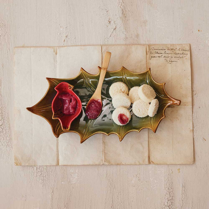 Stoneware Plate with Dish & Bamboo Spoon, Boxed Set of 3