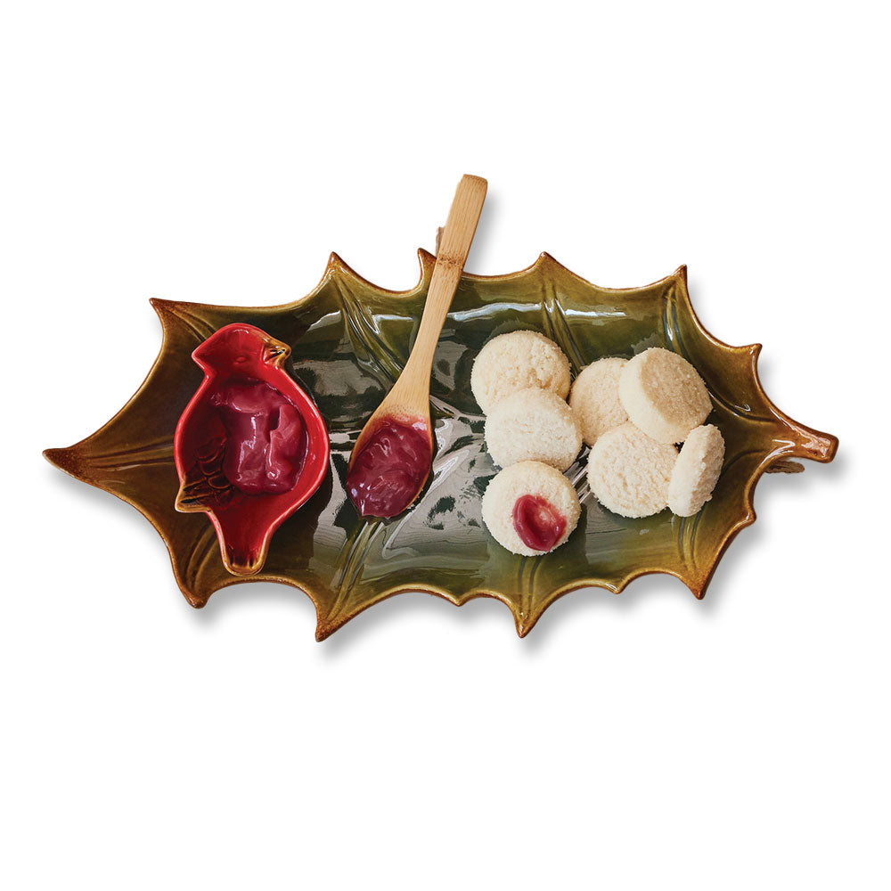Stoneware Plate with Dish & Bamboo Spoon, Boxed Set of 3