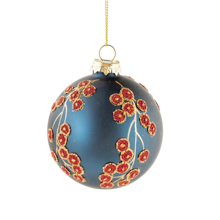 Glass Ball Ornament with Botanicals & Beads, 2 Colors