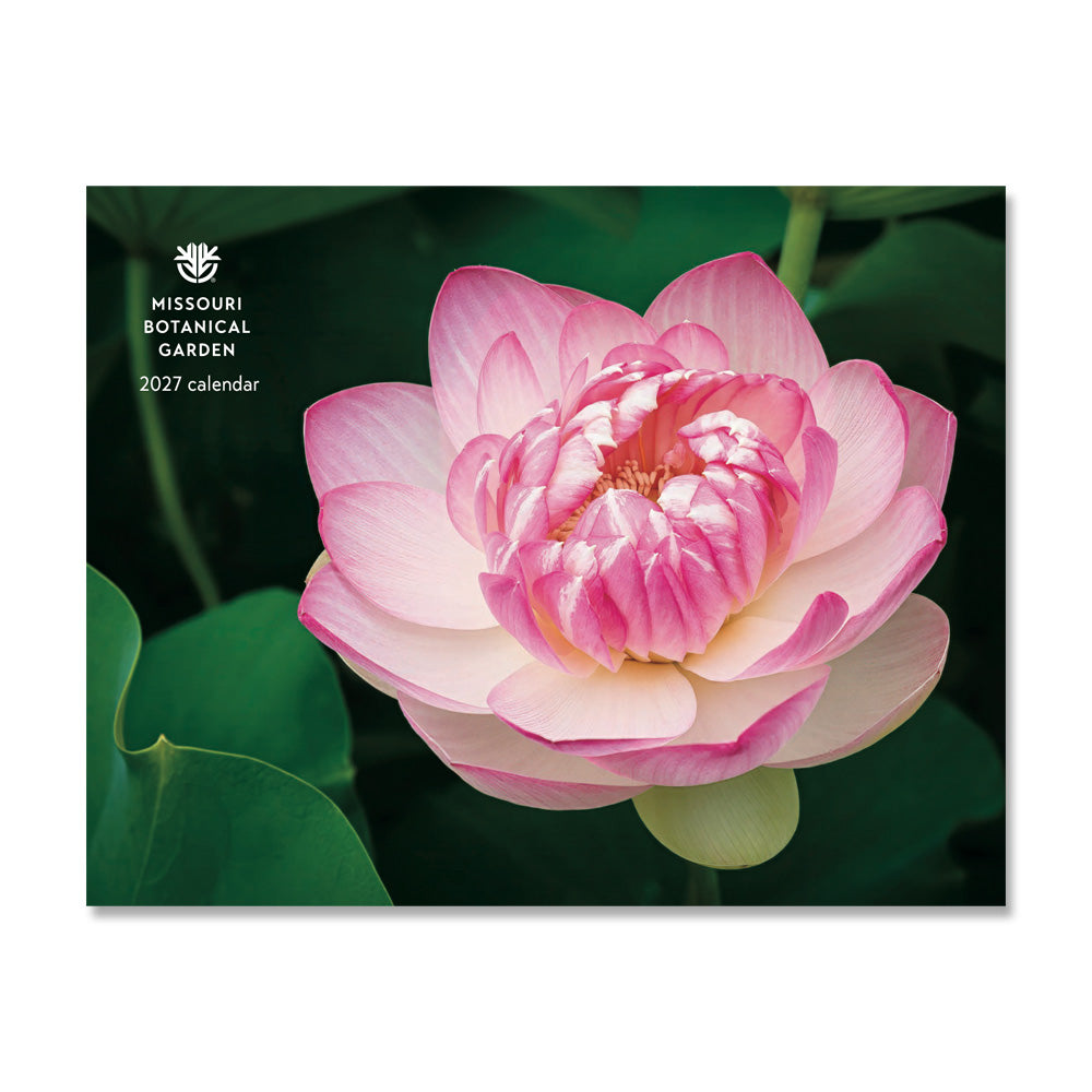 Missouri Botanical Garden 2027 calendar featuring a pink lotus flower.